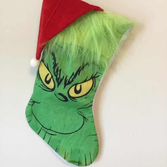Grinch Christmas Stocking with Glowing Eyes, 15 Inch Battery Operated NEW - Picture 1 of 3